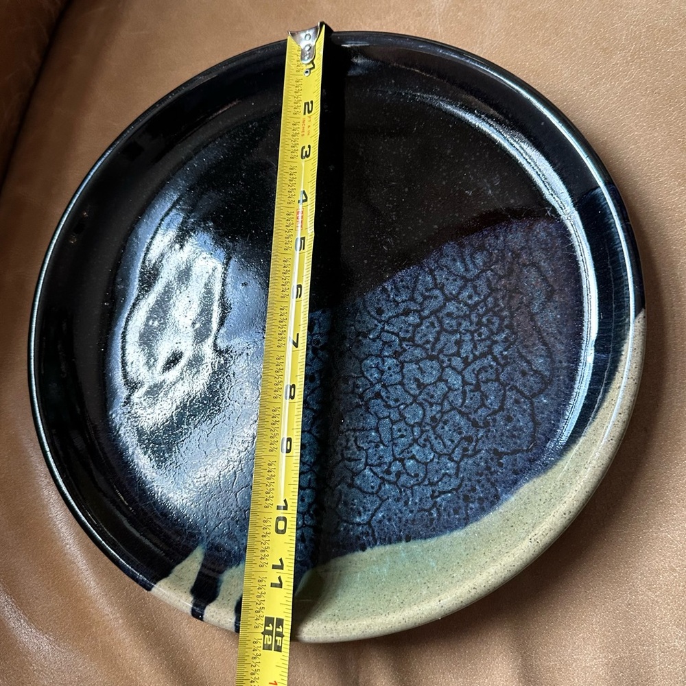 Vintage MCM studio pottery handmade art ceramic blue black speckle glaze dine - Picture 5 of 7